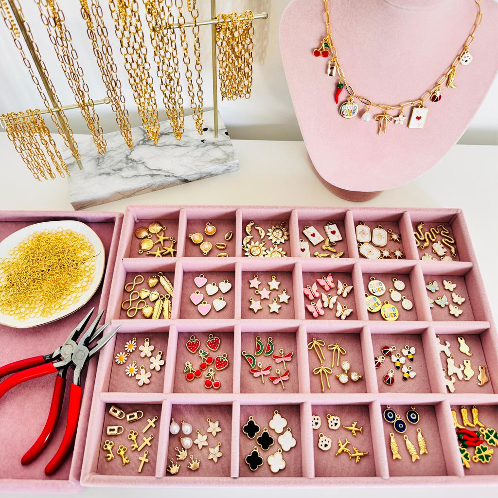 Professional Charm Bar Starter Kit, 156 Gold-Plated Charms and Display Tray
