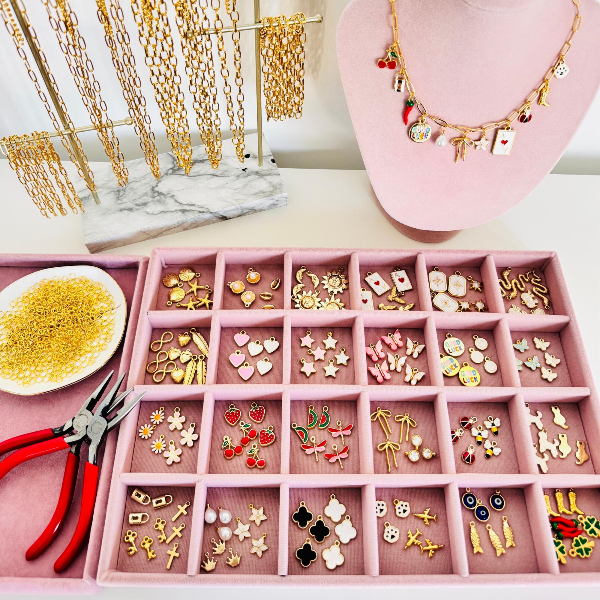 Professional Charm Bar Starter Kit, 156 Gold-Plated Charms and Display Tray