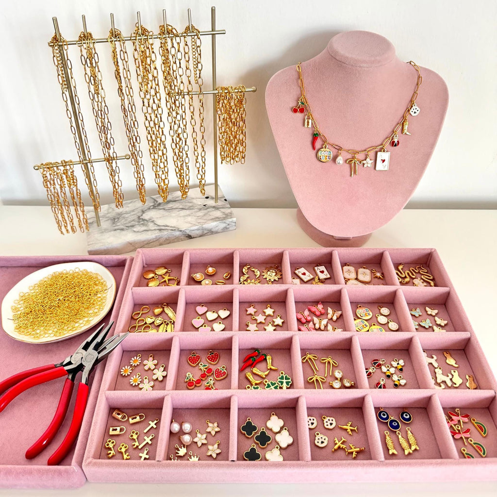 Professional Charm Bar Starter Kit, 156 Gold-Plated Charms and Display Tray