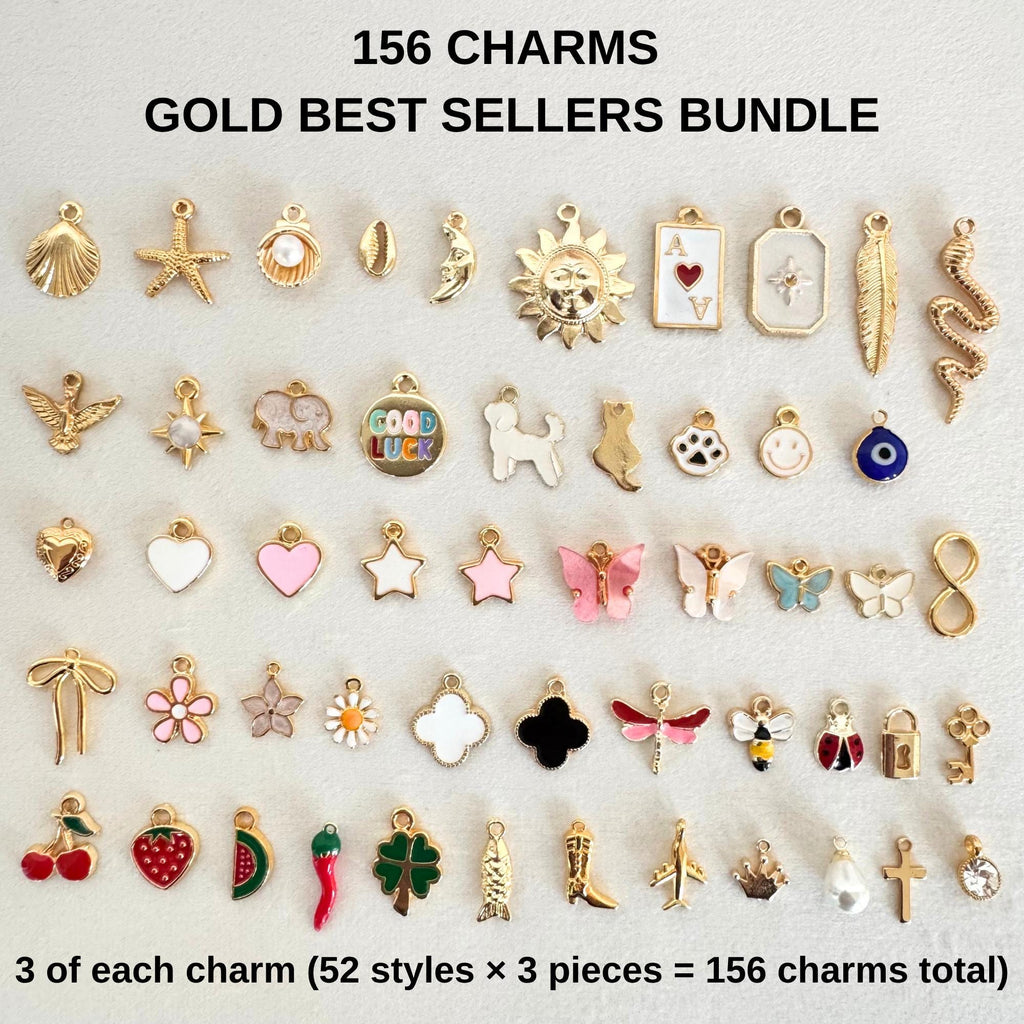 Professional Charm Bar Starter Kit, 156 Gold-Plated Charms and Display Tray