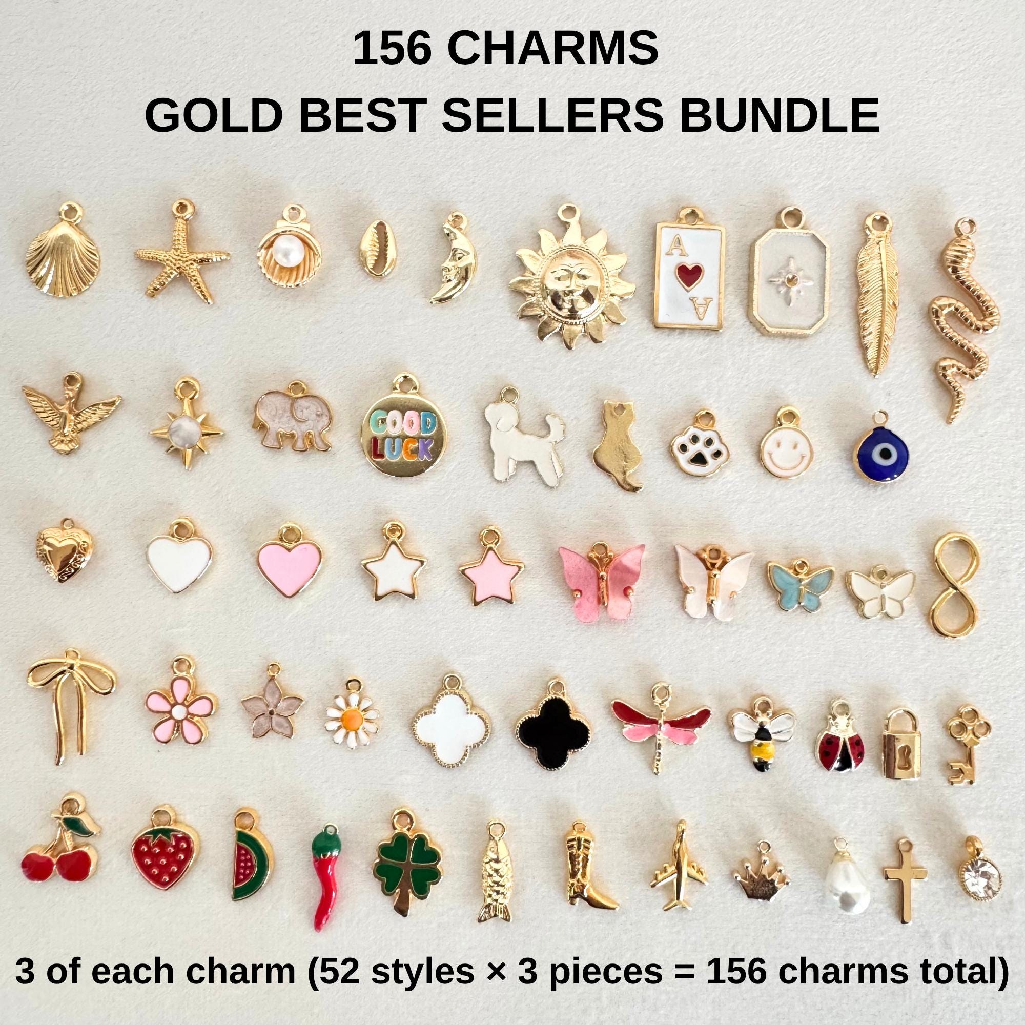 Professional Charm Bar Starter Kit, 156 Gold-Plated Charms and Display Tray