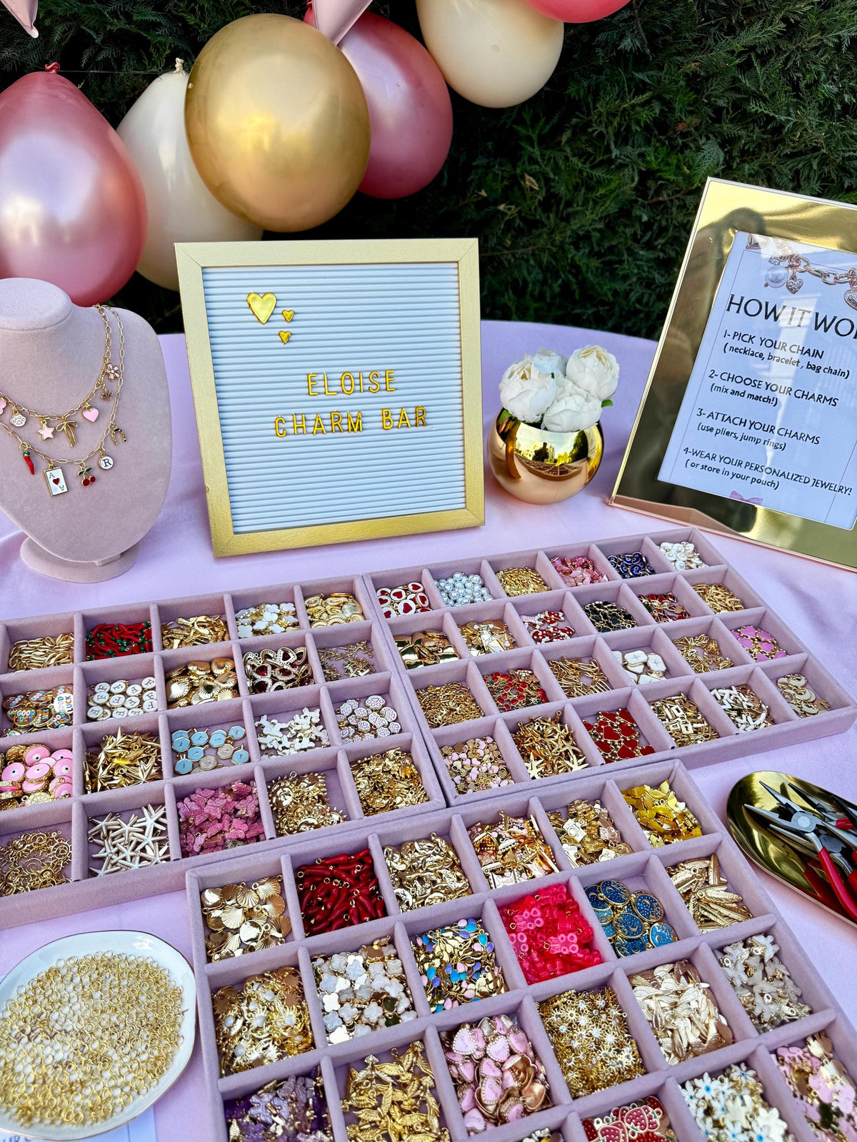 DIY Charm Bar Kit - Jewelry Making Party Supplies for Bachelorette, Birthday – Ready to Host Kits for Bracelets & Necklaces