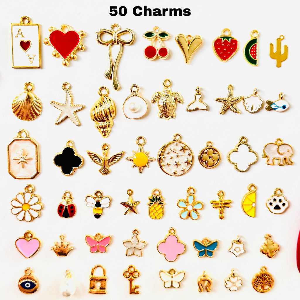 DIY Charm Bracelet Making Kit, 50 Gold Charms, 5 Paperclip Bracelets, Jump Rings & Pliers, Jewelry Craft Christmas Gift for Teens  Adults
