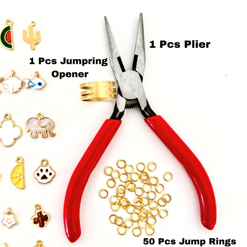 DIY Charm Bracelet Making Kit, 50 Gold Charms, 5 Paperclip Bracelets, Jump Rings & Pliers, Jewelry Craft Christmas Gift for Teens  Adults